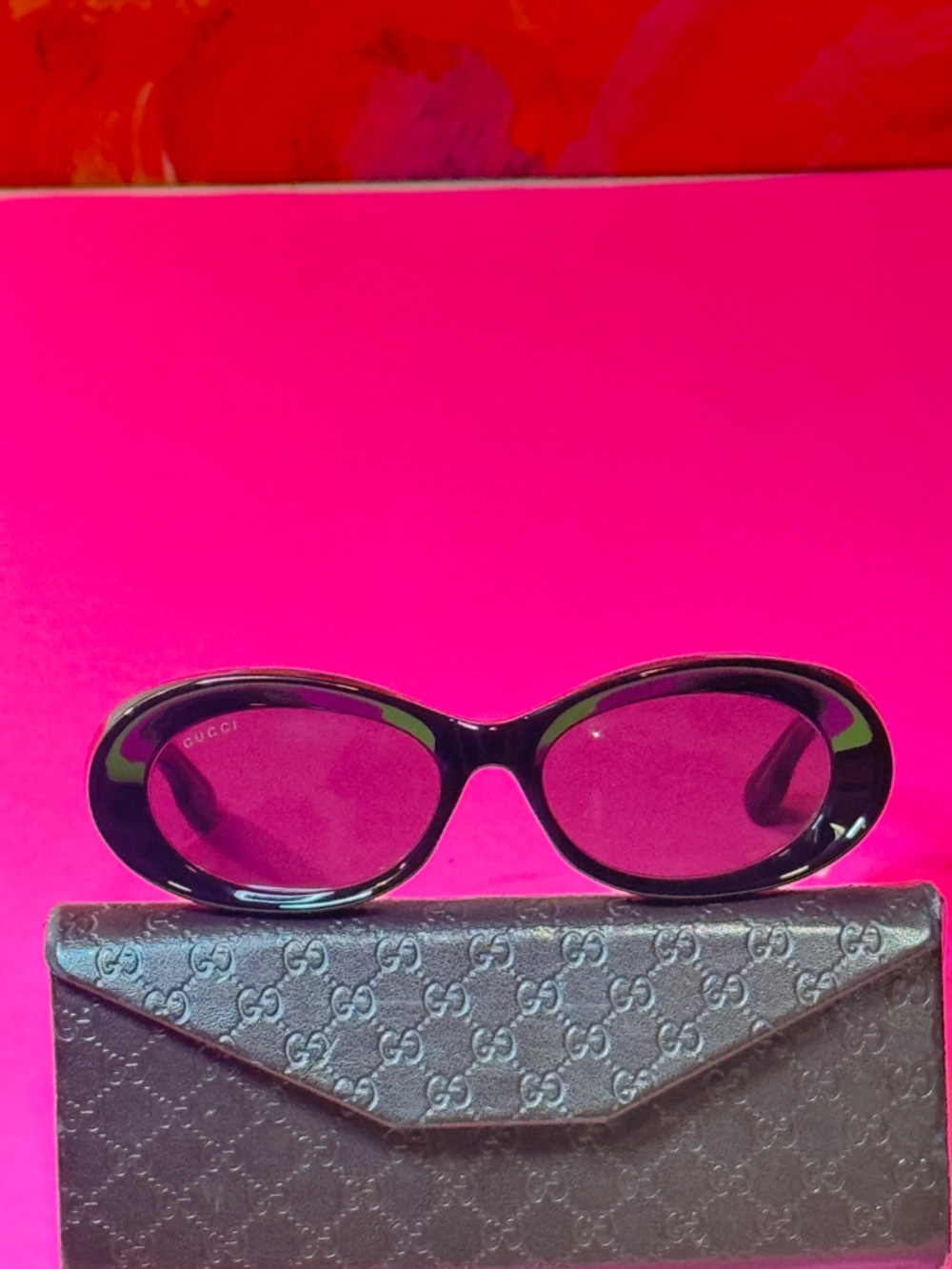Gucci Black Oval Women's Sunglasses size 54/17 with Black GG Case - Picture 3 of 13